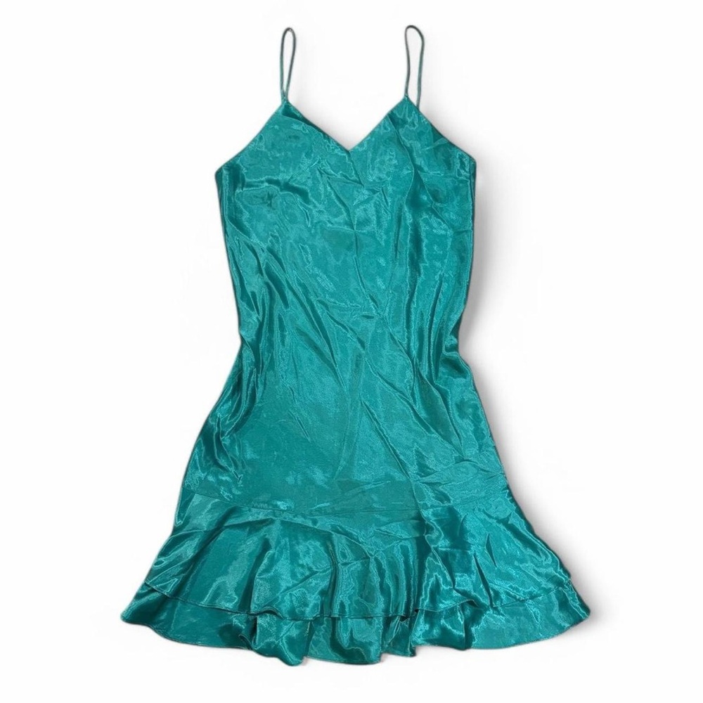 Vintage Victoria’s Secret Gold Label Satin Slip Dress Nightie Ruffle Skirt Area